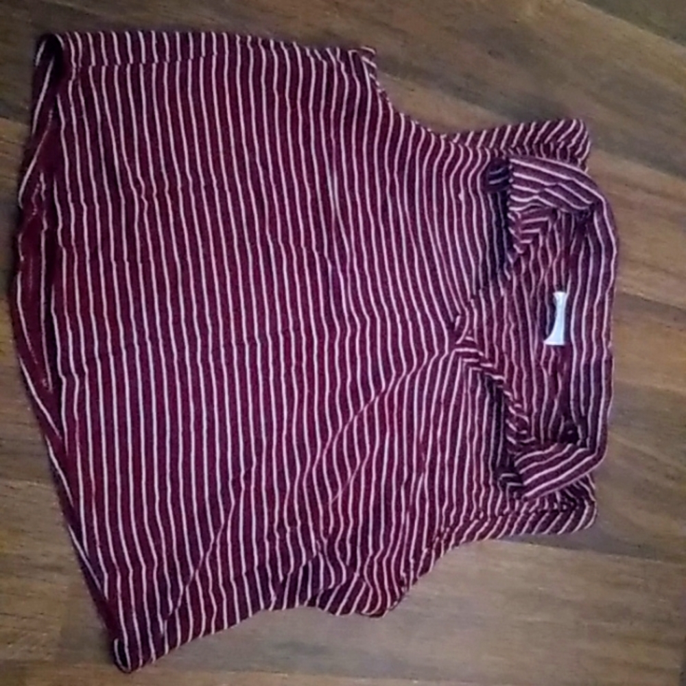 Red and white stripe collar crop top
